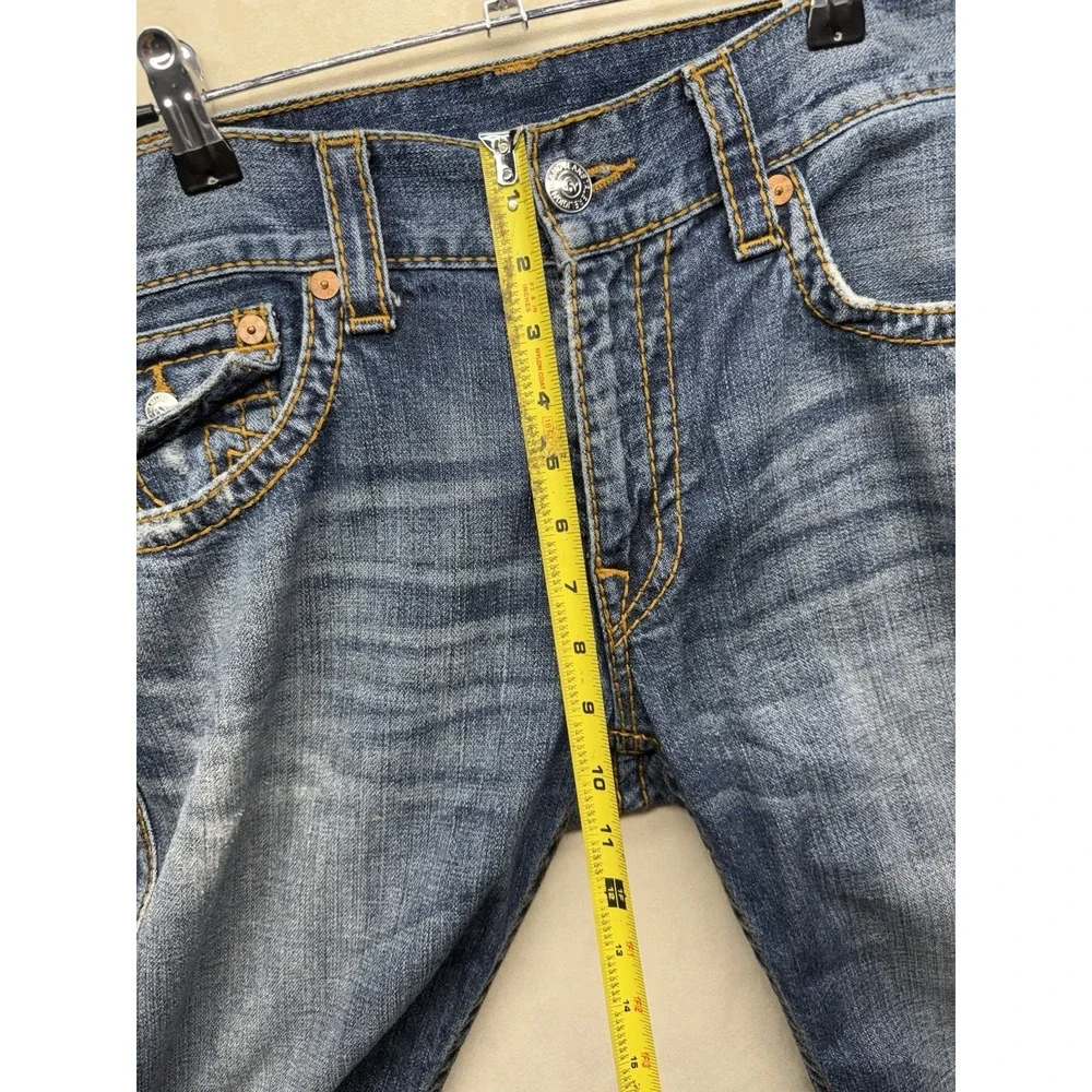 True Religion Ricky Jeans Men's 33 Blue Distressed Straight Flap Big T MJA859M6